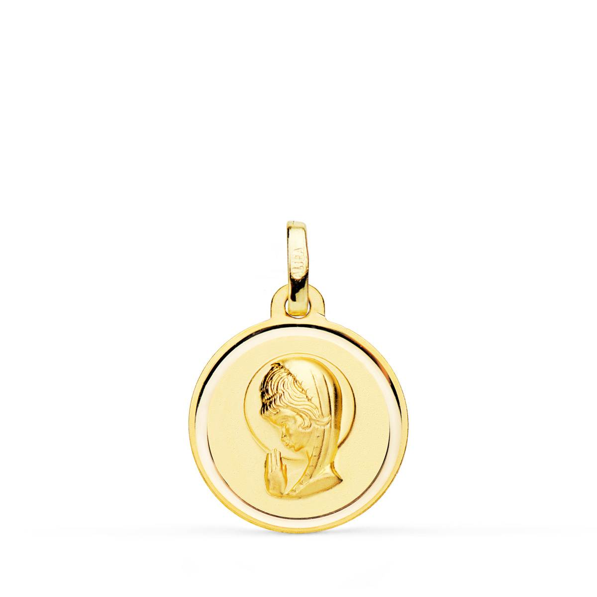 18K MEDALLA ORO AMARILLO VIRGEN NIÑA LISA 18 MM 1
