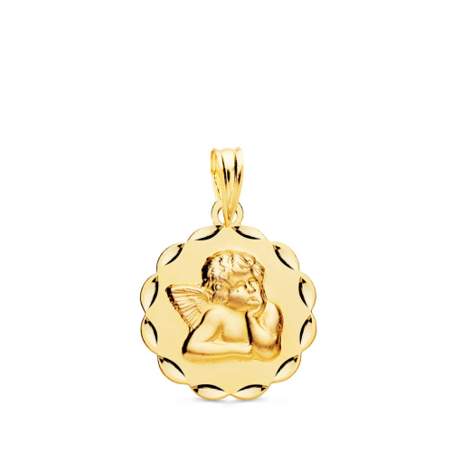 18K MEDALLA ORO AMARILLO ANGELITO BURLON ARCOS TALLADA 17 MM 1