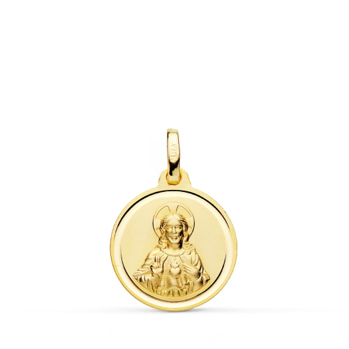18K MEDALLA ORO AMARILLO CRISTO SAGRADO CORAZON JESUS BISEL 16 MM 1