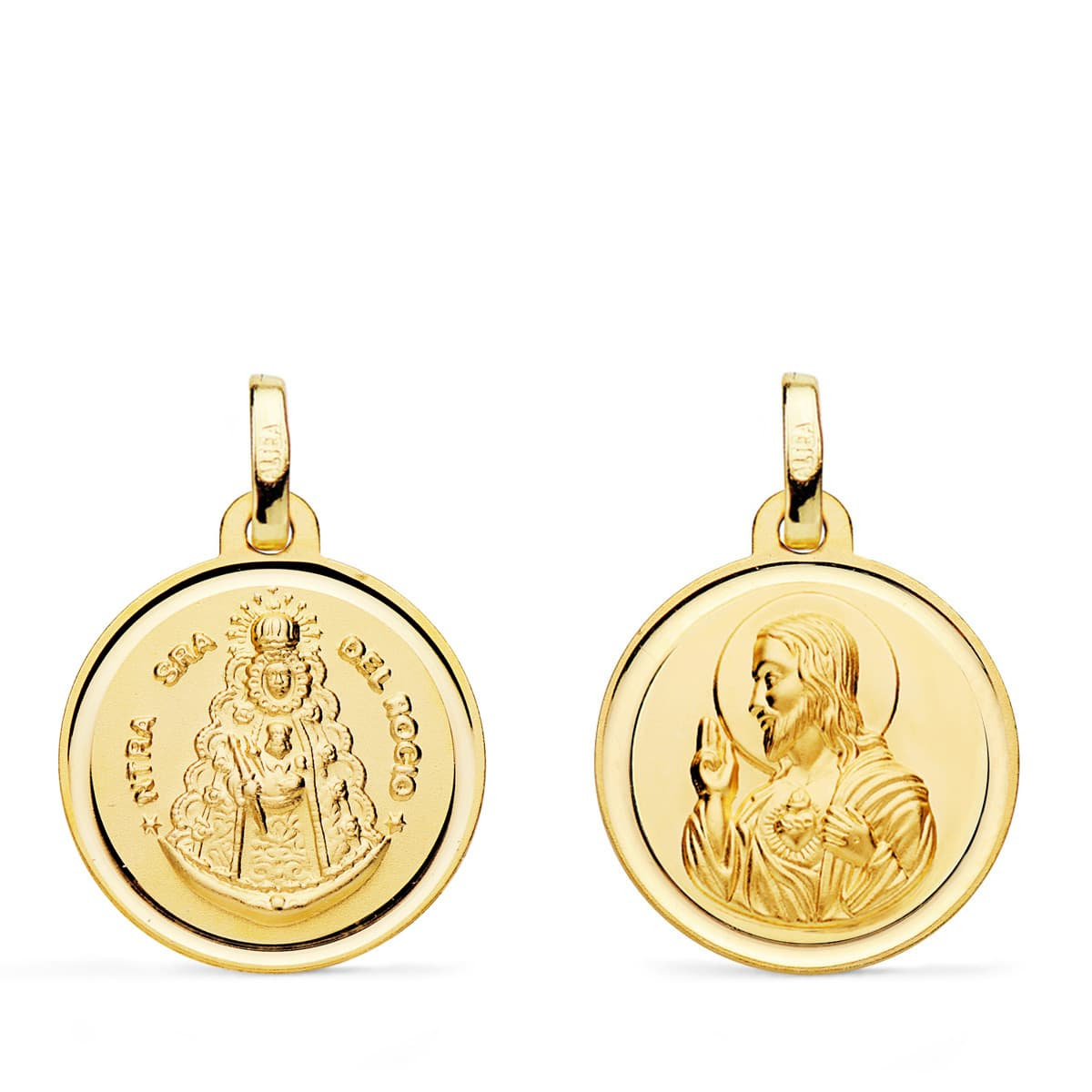 18K MEDALLA ORO AMARILLO ESCAPULARIO ORO AMARILLO VIRGEN DEL ROCIO Y CORAZON JESUS 18 MM 1