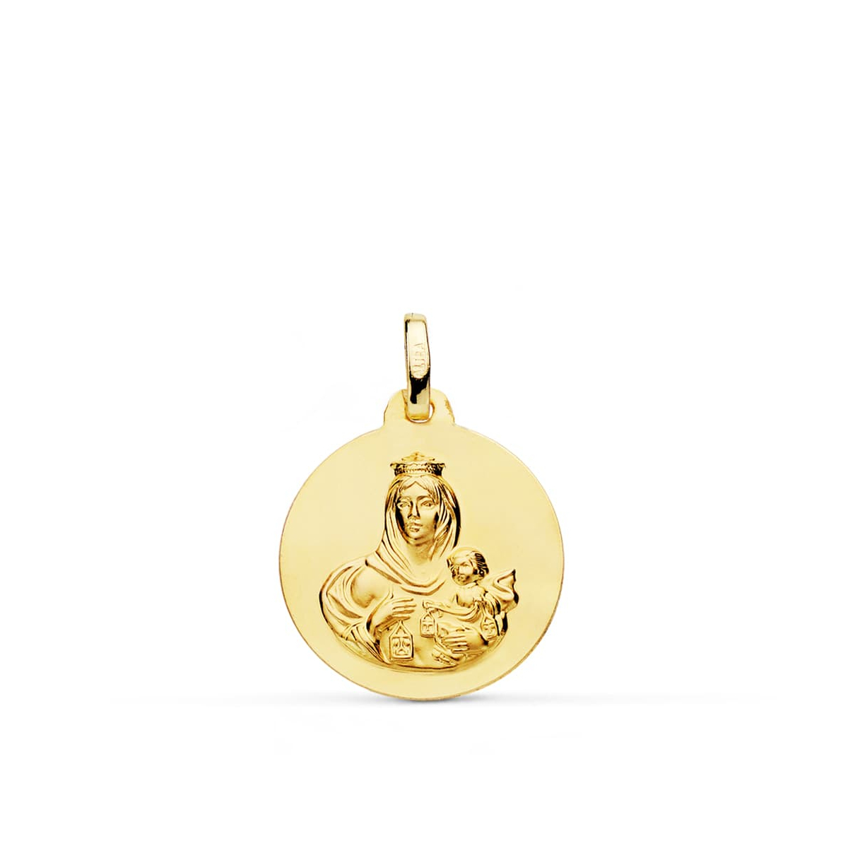 18K MEDALLA ORO AMARILLO VIRGEN DEL CARMEN LISA 16 MM 1