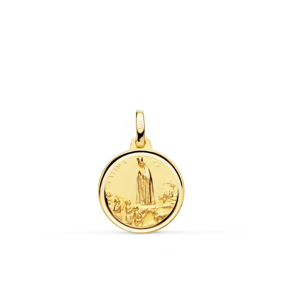 18K MEDALLA ORO AMARILLO VIRGEN DE FATIMA 16 MM BISEL 1