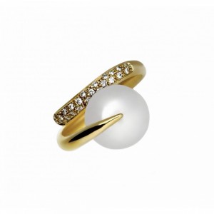Anillo de oro amarillo 18.k Diamantes y Perla Australiana - 300070