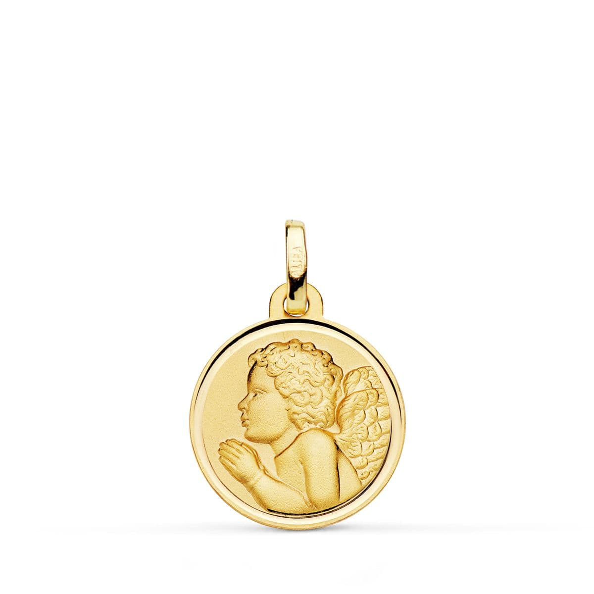 18K MEDALLA ORO AMARILLO ANGEL NIÑO PIADOSO REZANDO BISEL 16 MM 1