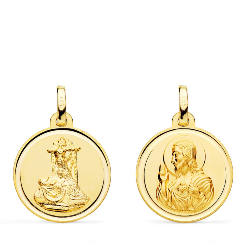 18K MEDALLA ORO AMARILLO VIRGEN ANGUSTIAS-CORAZON JESUS 18MM 1