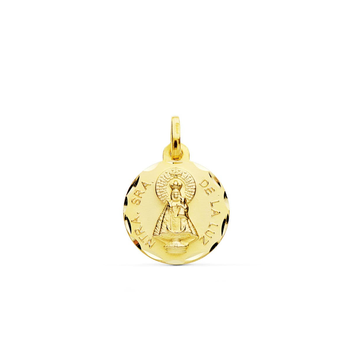 18K MEDALLA ORO AMARILLO NUESTRA SEÑORA DE LA LUZ TALLADA 16 MM 1