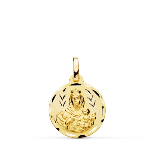 18K MEDALLA ORO AMARILLO TALLADA VIRGEN DEL CARMEN 16 MM 1