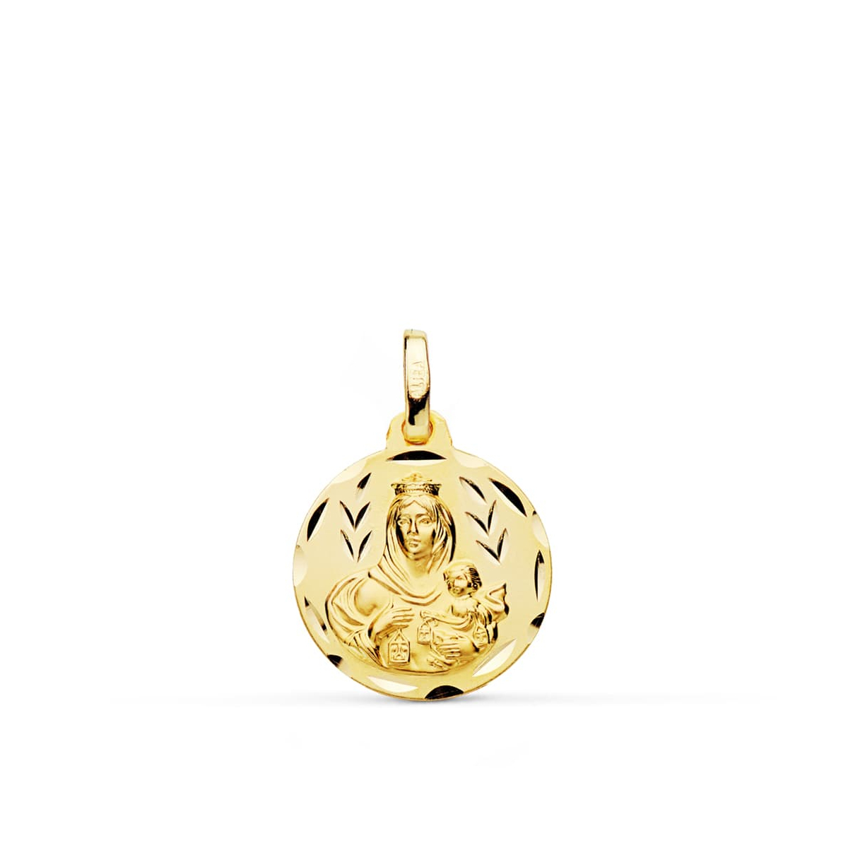 18K MEDALLA ORO AMARILLO TALLADA VIRGEN DEL CARMEN 16 MM 1