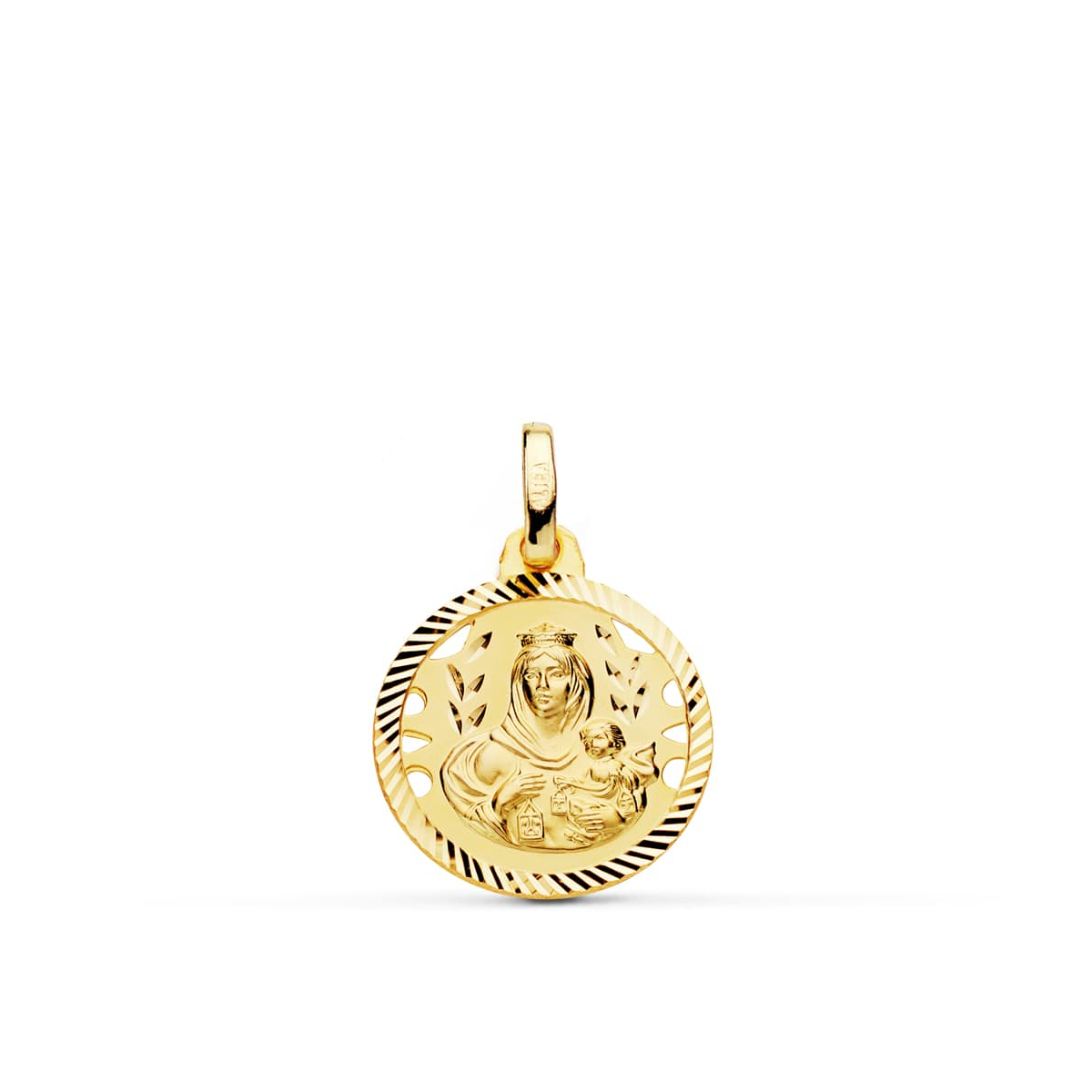 18K MEDALLA ORO AMARILLO VIRGEN DEL CARMEN CALADA HELICE 16 MM 1