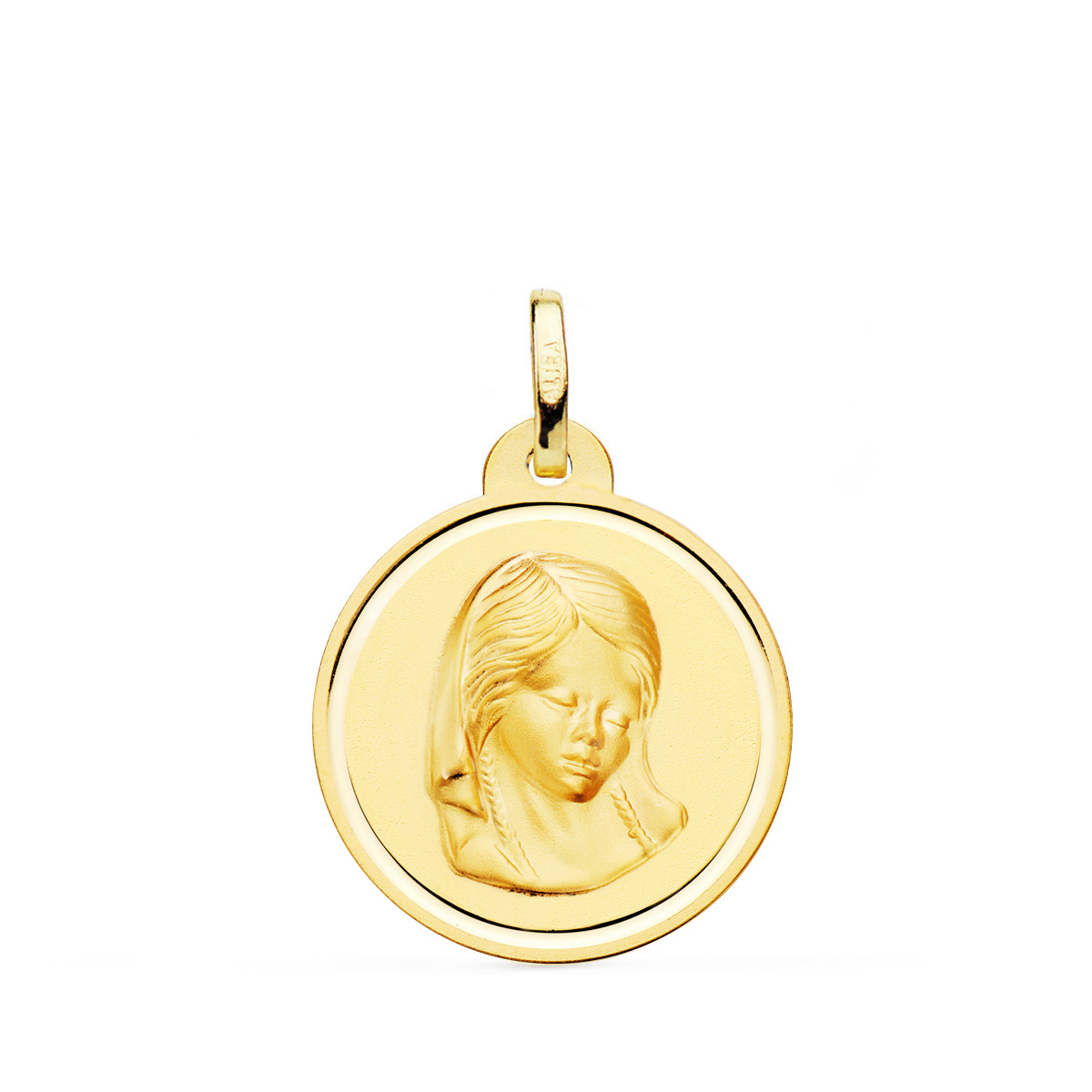 18K MEDALLA ORO AMARILLO VIRGEN NIÑA BISEL 20 MM 1