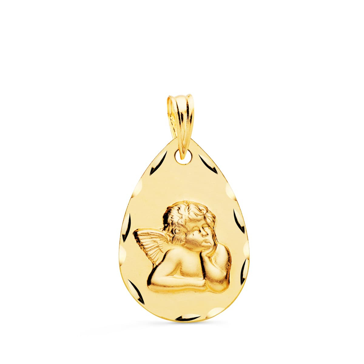 18K MEDALLA ORO AMARILLO GOTA ANGELITO BURLON TALLADA 21X14 MM 1
