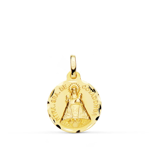 18K MEDALLA ORO AMARILLO DE LA VIRGEN DE COVADONGA TALLADA 16 MM 1