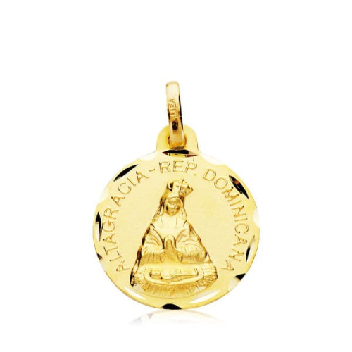 18K MEDALLA ORO AMARILLO VIRGEN DE ALTAGRACIA TALLADA 16 MM 1