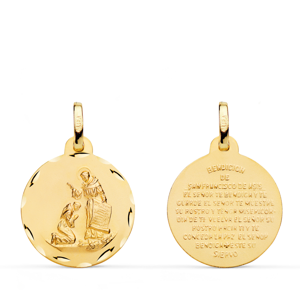 18K MEDALLA ORO AMARILLO BENDICION DE SAN FRANCISCO TALLADA. DIAMETRO 18 MM 1