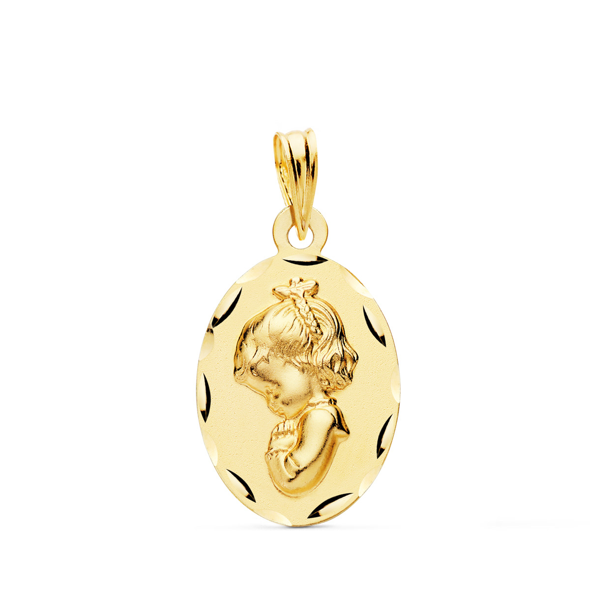 18K MEDALLA ORO AMARILLO VIRGEN NIÑA REZANDO OVAL 22X14 MM 1