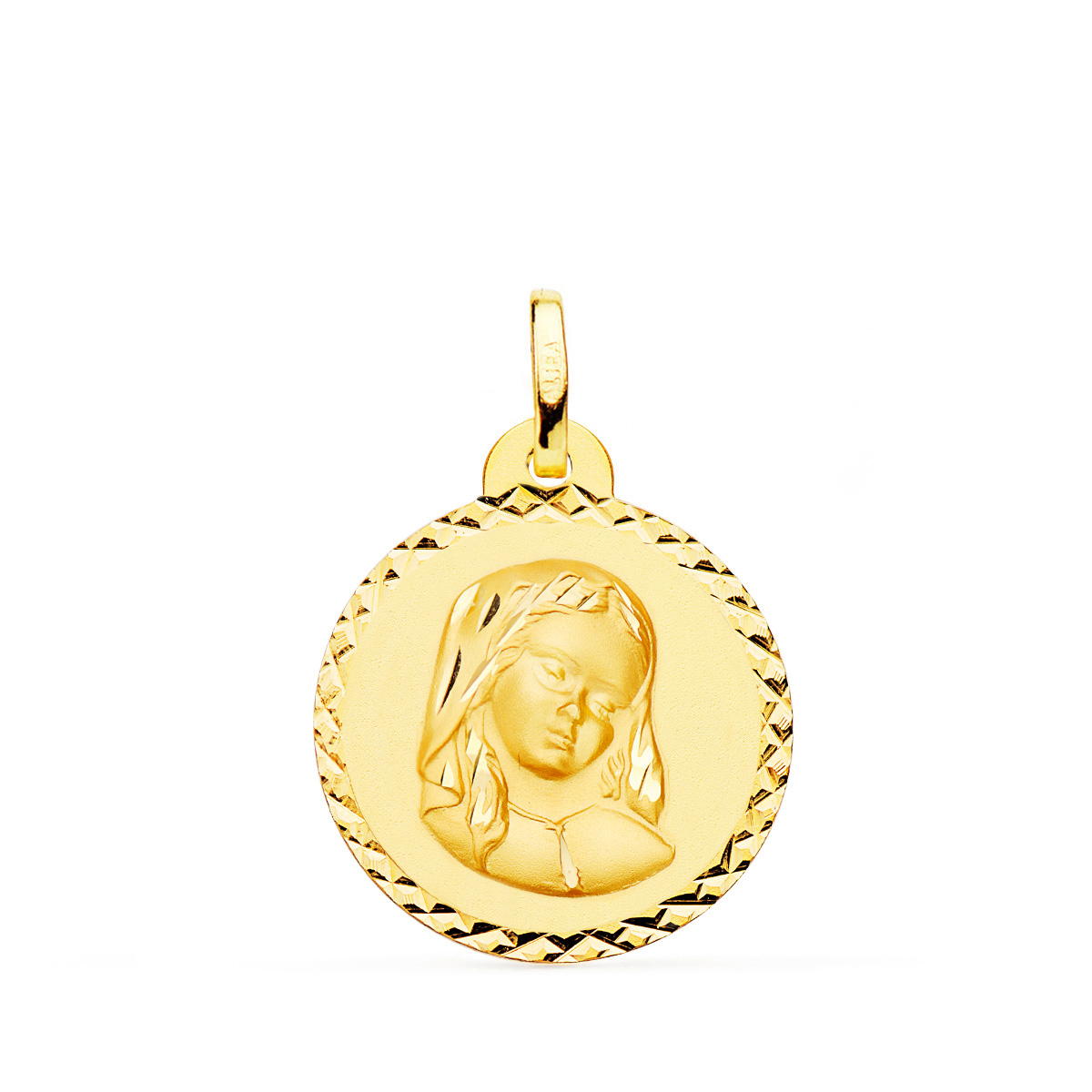 18K MEDALLA ORO AMARILLO VIRGEN MARIA (MADONNA DEL MARE BOTICELLI ) TALLA CRUZADA 20 MM 2