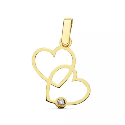 18K COLGANTE ORO AMARILLO 2 CORAZONES 17X15 MM 0