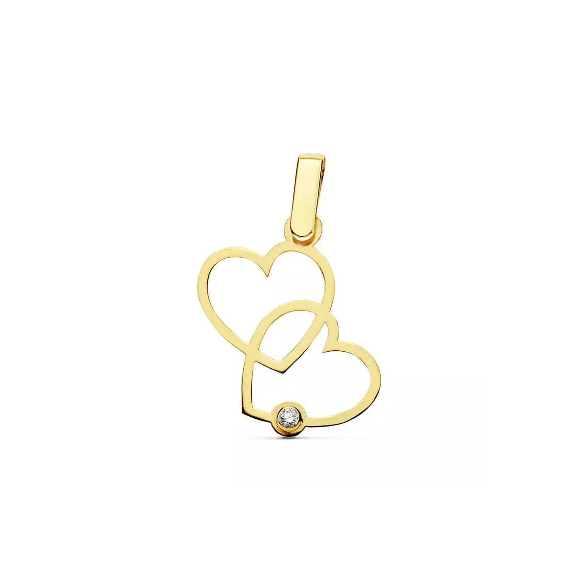 18K COLGANTE ORO AMARILLO 2 CORAZONES 17X15 MM 0