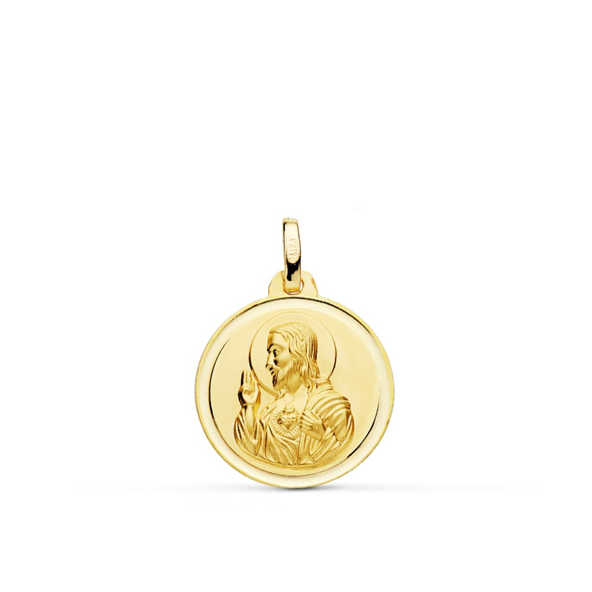 18K MEDALLA ORO AMARILLO CRISTO SAGRADO CORAZON DE JESUS BISEL 18 MM 2