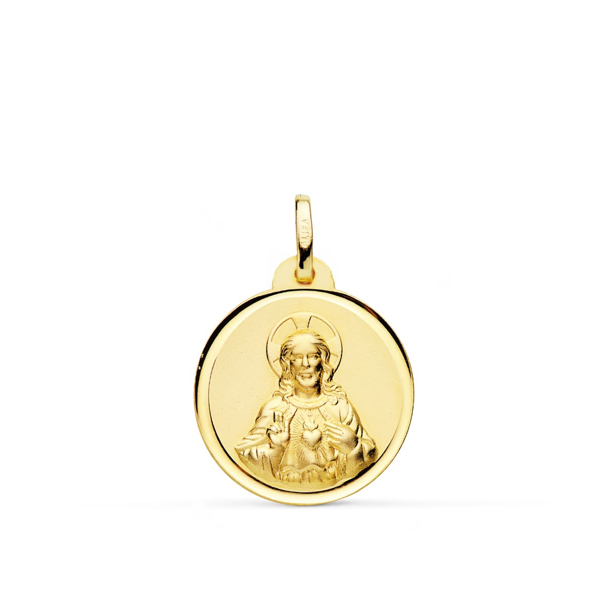 18K MEDALLA ORO AMARILLO CRISTO SAGRADO CORAZON DE JESUS BISEL 18 MM 2