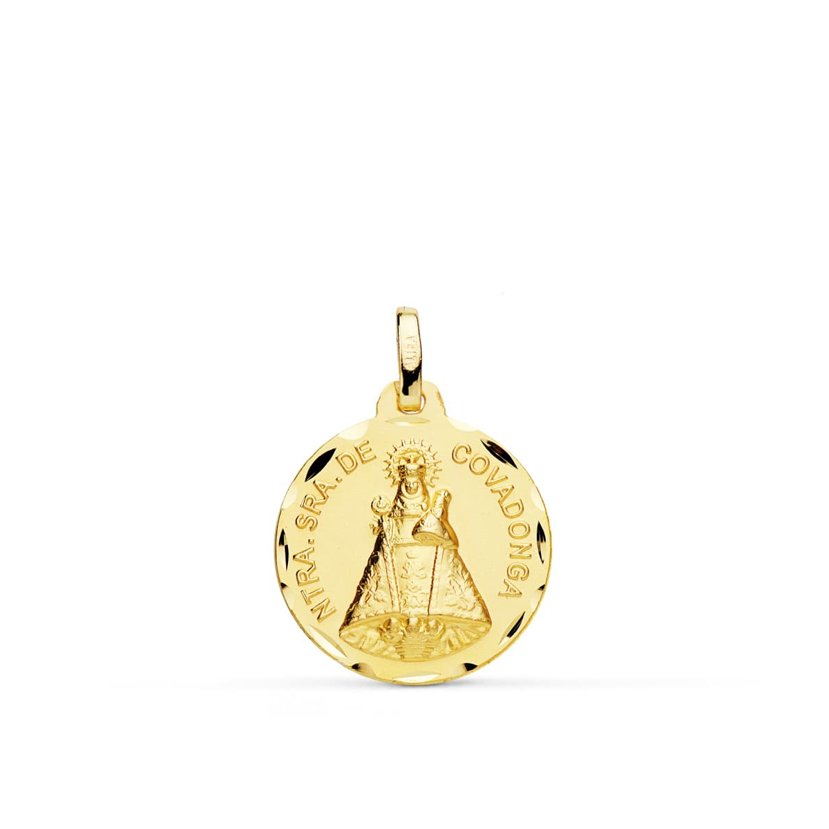 18K MEDALLA ORO AMARILLO DE LA VIRGEN DE COVADONGA TALLADA 18 MM 2