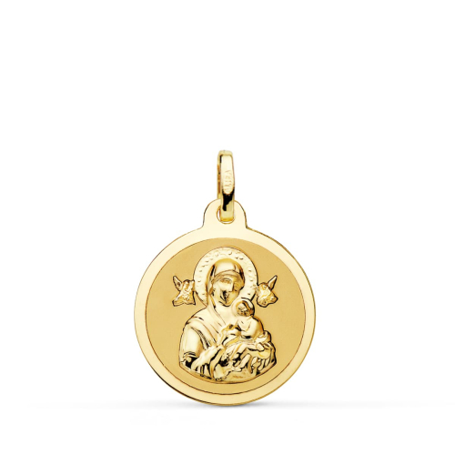 18K MEDALLA ORO AMARILLO VIRGEN DEL PERPETUO SOCORRO BRILLO 18 MM 2