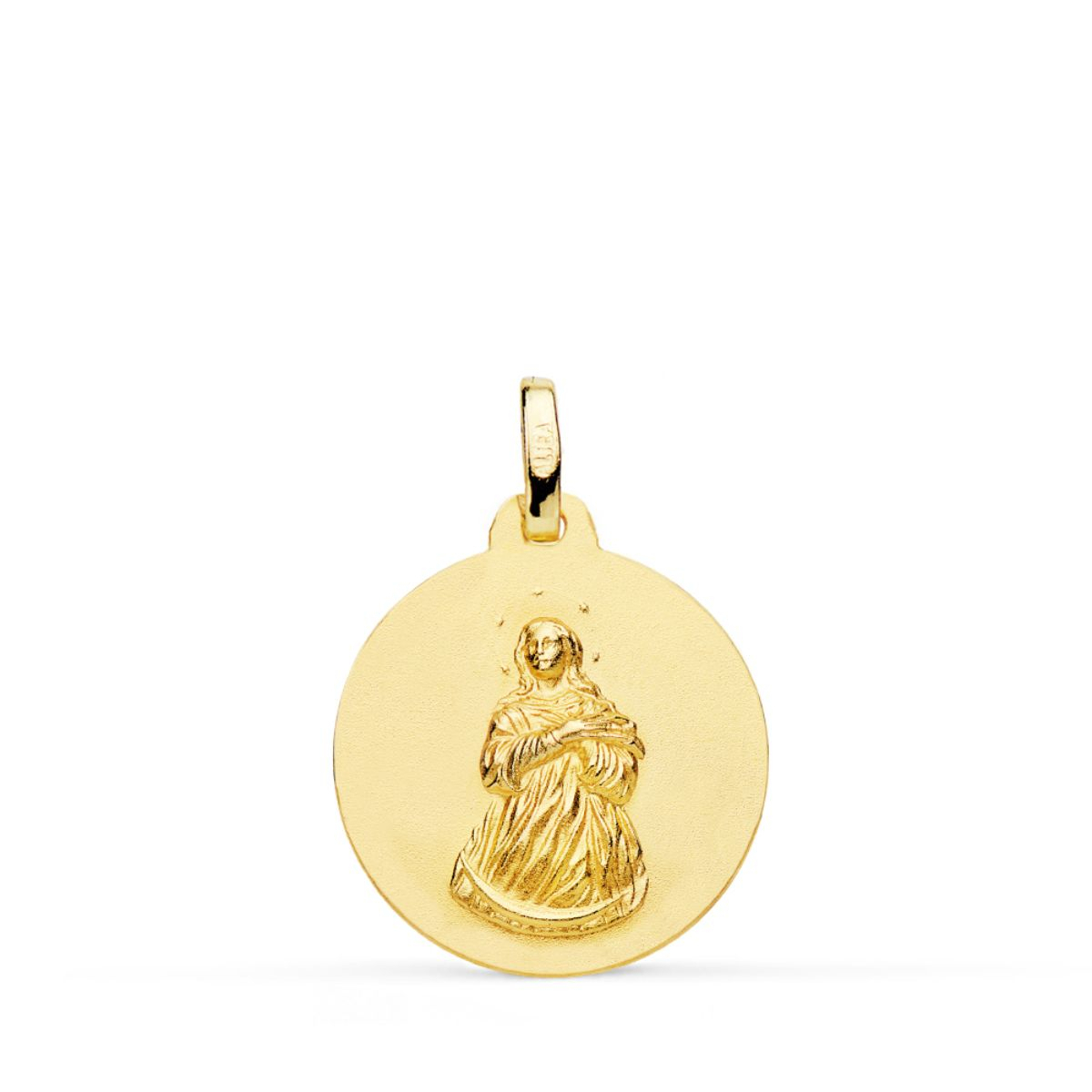 18K MEDALLA ORO AMARILLO VIRGEN INMACULADA MATIZADA LISA 18 MM 2