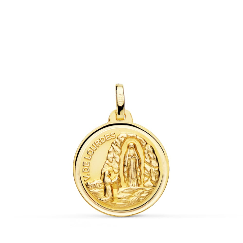 18K MEDALLA ORO AMARILLO VIRGEN DE LOURDES 18 MM BISEL 2