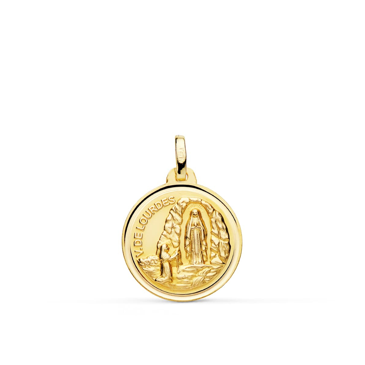 18K MEDALLA ORO AMARILLO VIRGEN DE LOURDES 18 MM BISEL 2