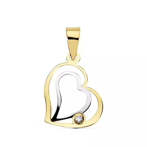18K COLGANTE CORAZON ORO BICOLOR 16X14 MM Y CIRCONITA 0