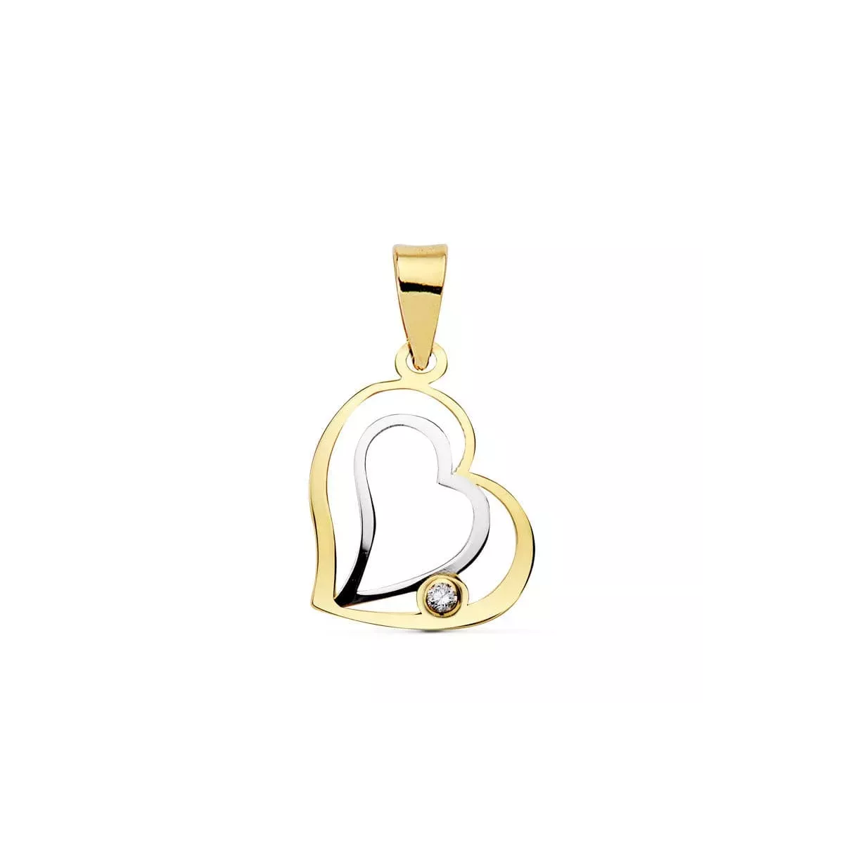 18K COLGANTE CORAZON ORO BICOLOR 16X14 MM Y CIRCONITA 0