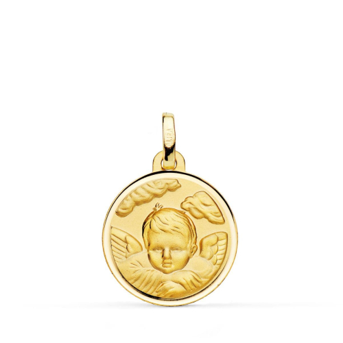 18K MEDALLA ORO AMARILLO ANGEL NIÑO EN LA NUBE BISEL 18 MM 2