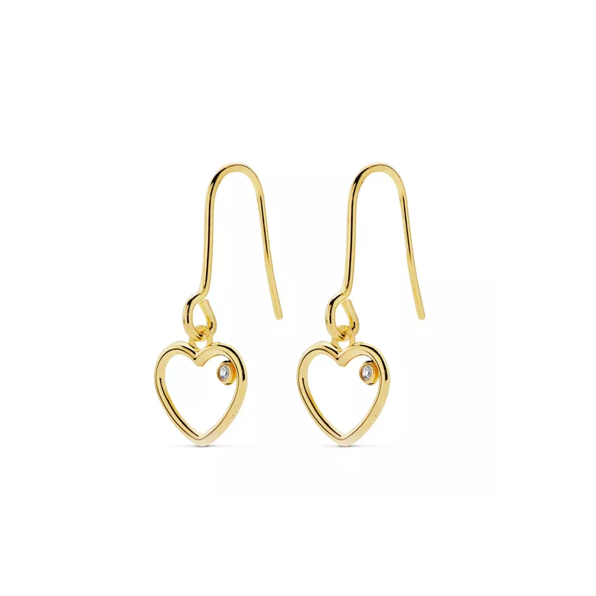 18K PENDIENTES ORO AMARILLO CORAZON CIRCONITA 20X9 MM CIERRE GANCHO 0