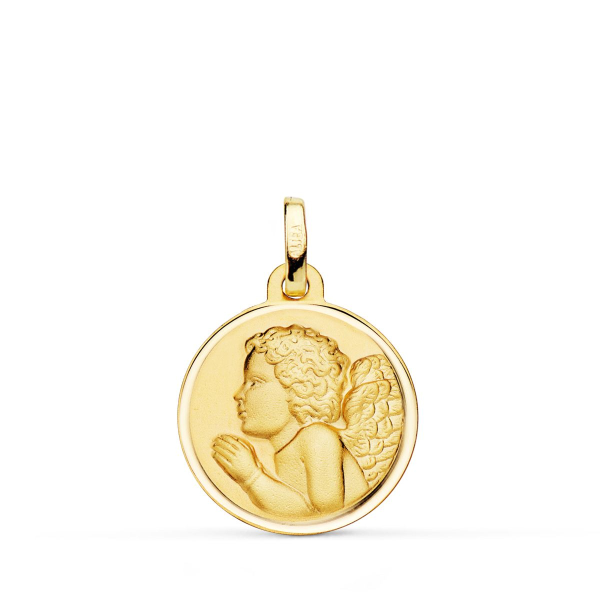 18K MEDALLA ORO AMARILLO ANGEL NIÑO PIADOSO REZANDO BISEL 18 MM 2