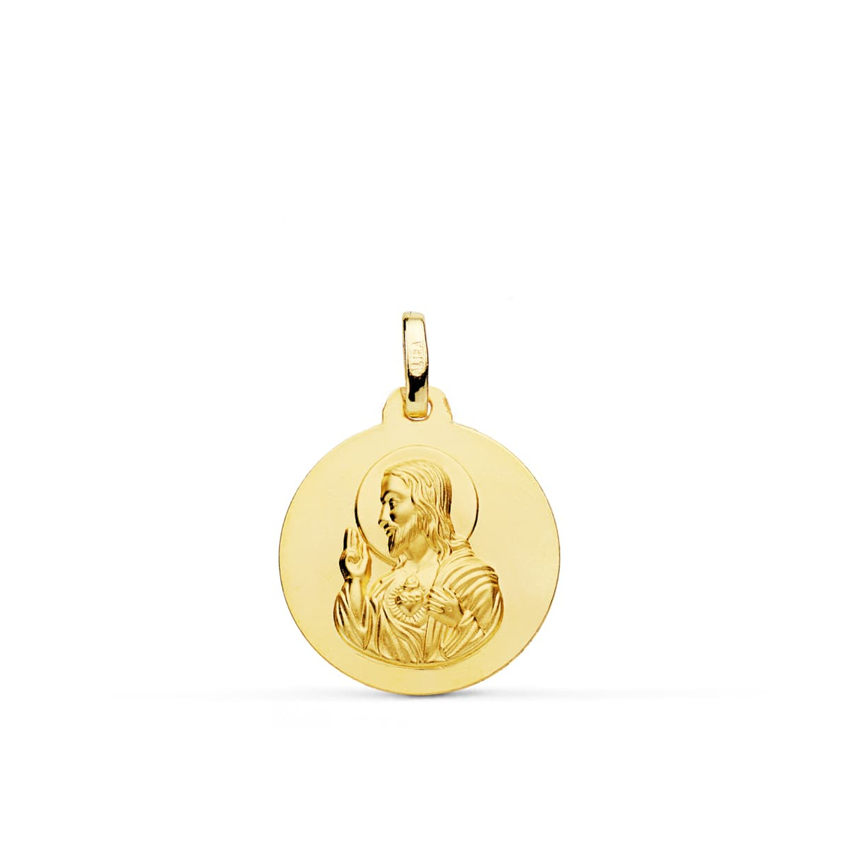 18K MEDALLA ORO AMARILLO CRISTO SAGRADO CORAZON DE JESUS LISO 18 MM 2