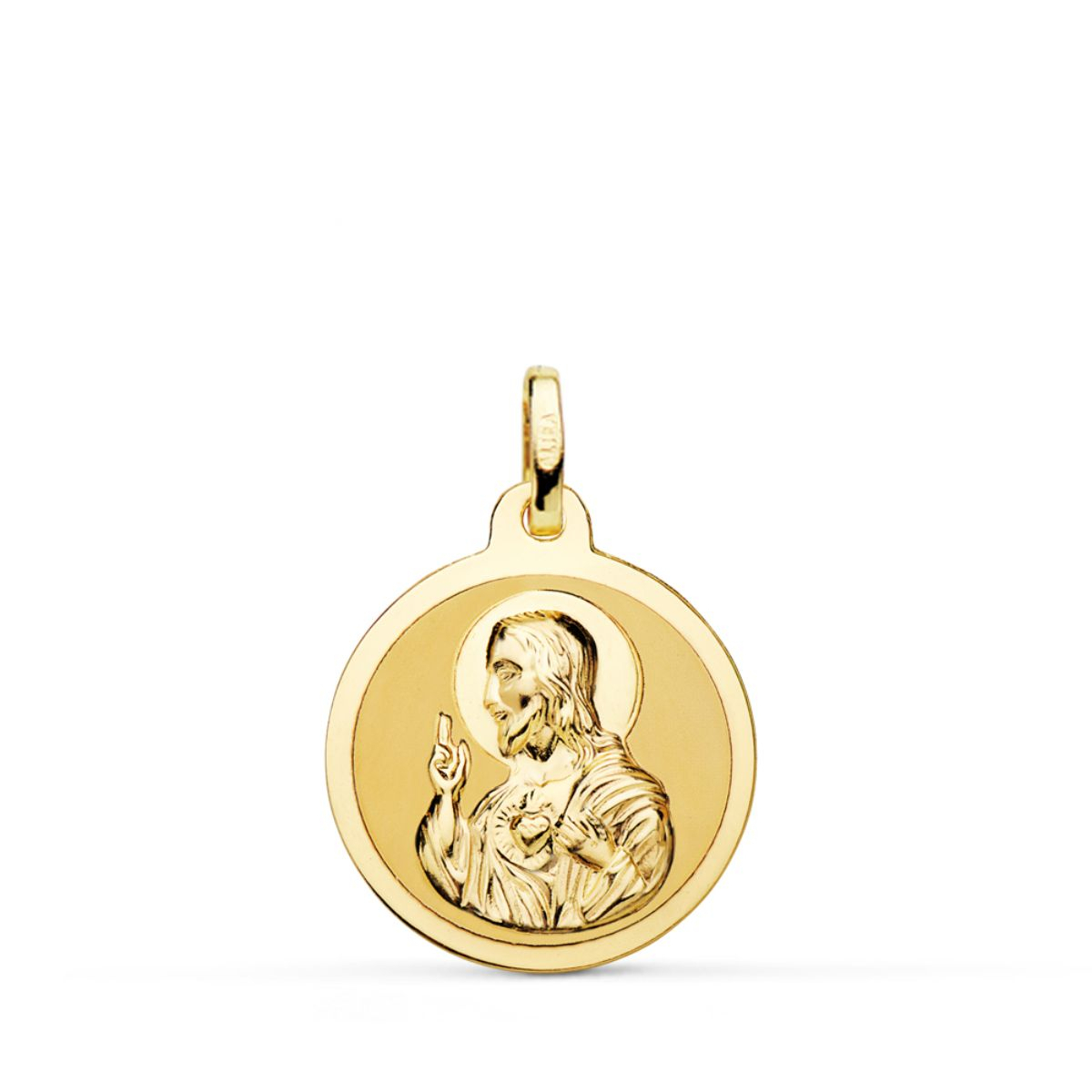 18K MEDALLA ORO AMARILLO SAGRADO CORAZON DE JESUS MATE Y BRILLO 18 MM 2