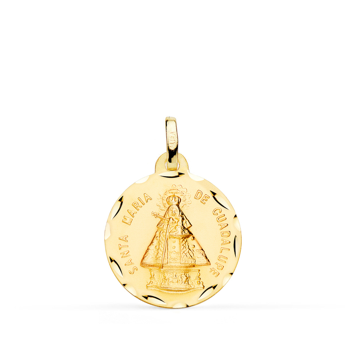 18K MEDALLA ORO AMARILLO VIRGEN SANTA MARIA DE GUADALUPE TALLADA 18 MM 2