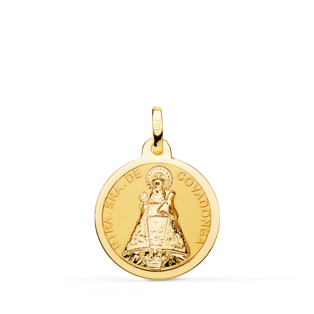 18K MEDALLA ORO AMARILLO DE LA VIRGEN DE COVADONGA BRILLO 18 MM 2