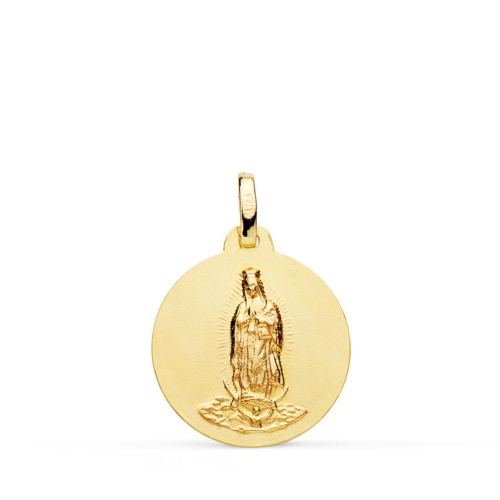 18K MEDALLA ORO AMARILLO VIRGEN DE GUADALUPE LISA MATIZADA 18MM 2
