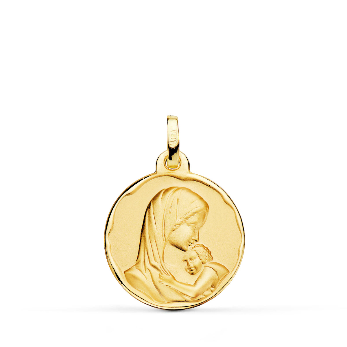 18K MEDALLA ORO AMARILLO VIRGEN MADRE AMOR MATERNAL 18 MM 2