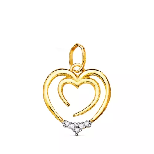 18K COLGANTE ORO BICOLOR DOBLE CORAZON CON CIRCONITA 15X14 MM 0