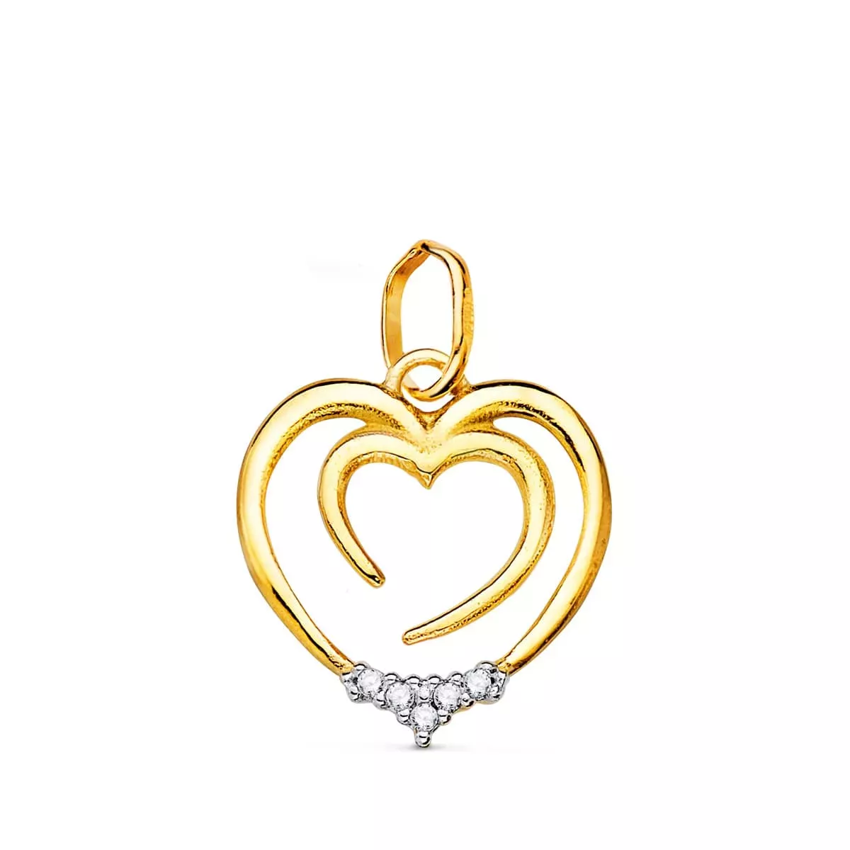 18K COLGANTE ORO BICOLOR DOBLE CORAZON CON CIRCONITA 15X14 MM 0