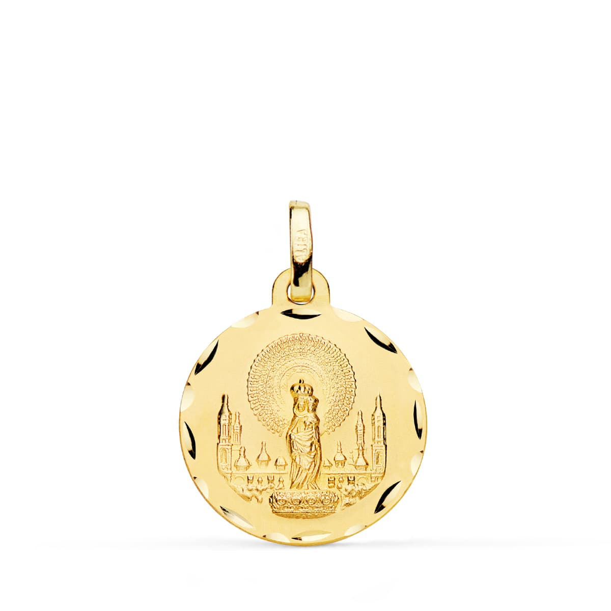 18K MEDALLA ORO AMARILLO VIRGEN DEL PILAR TALLADA 18 MM 2