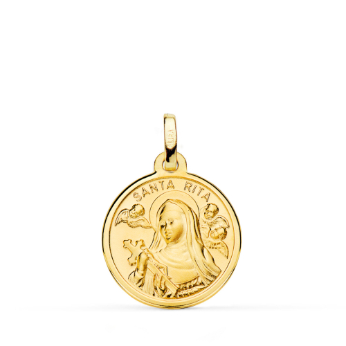 18K MEDALLA ORO AMARILLO SANTA RITA FILO PULIDO 18 MM 2