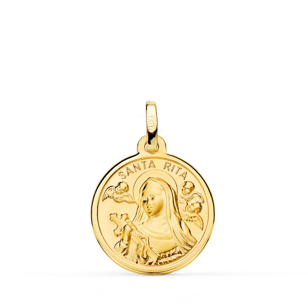 18K MEDALLA ORO AMARILLO SANTA RITA FILO PULIDO 18 MM 2