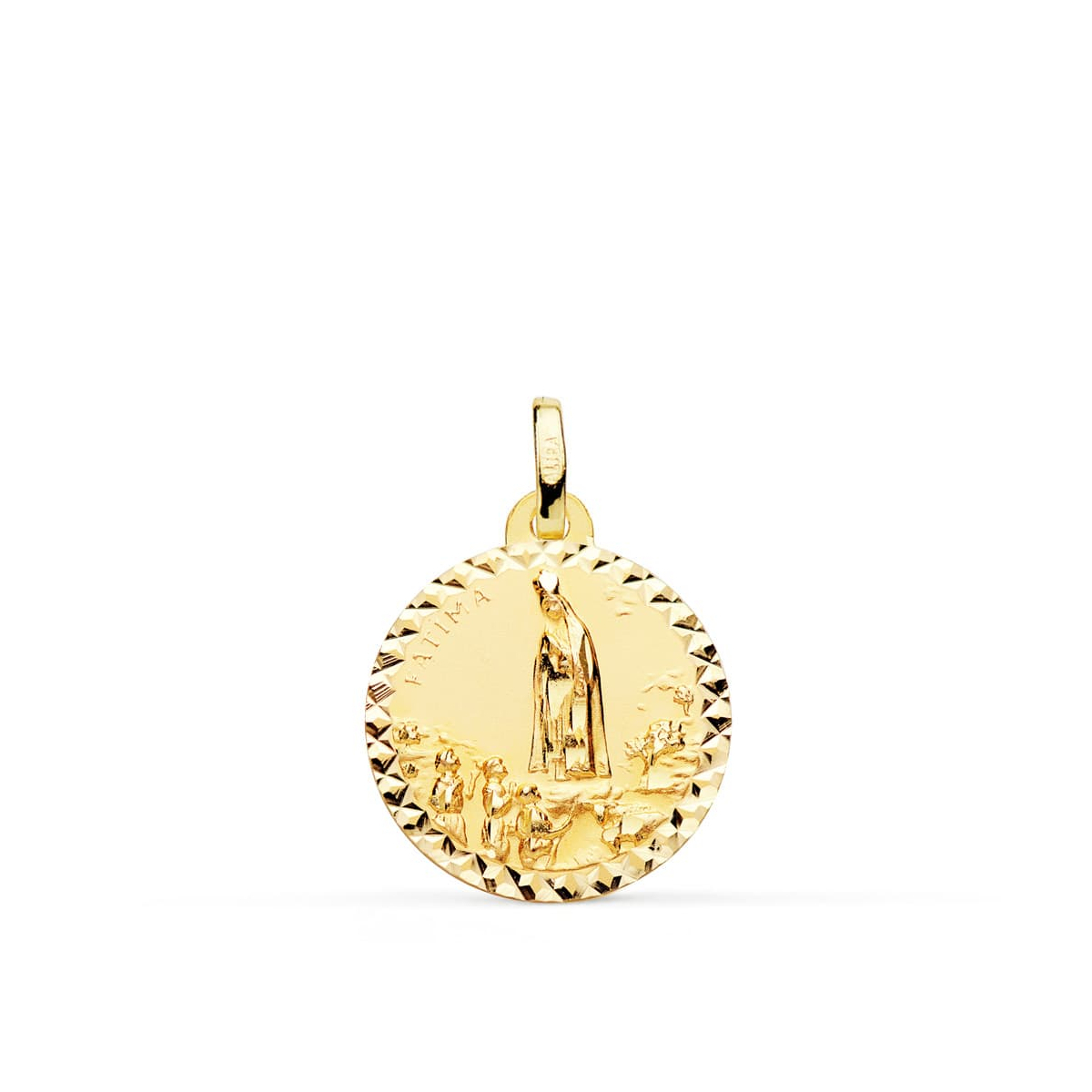 18K MEDALLA ORO AMARILLO VIRGEN DE FATIMA TALLA CRUZADA 18 MM 2