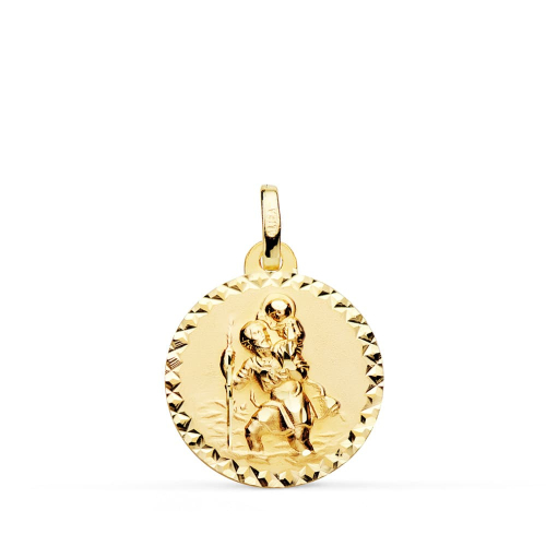 18K MEDALLA ORO AMARILLO SAN CRISTOBAL TALLA CRUZADA 18 MM 2