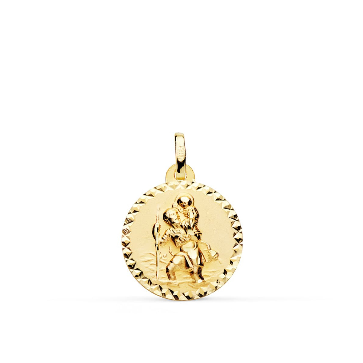 18K MEDALLA ORO AMARILLO SAN CRISTOBAL TALLA CRUZADA 18 MM 2