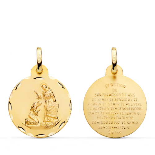 18K MEDALLA ORO AMARILLO BENDICION DE SAN FRANCISCO TALLADA. DIAMETRO: 20 MM 2