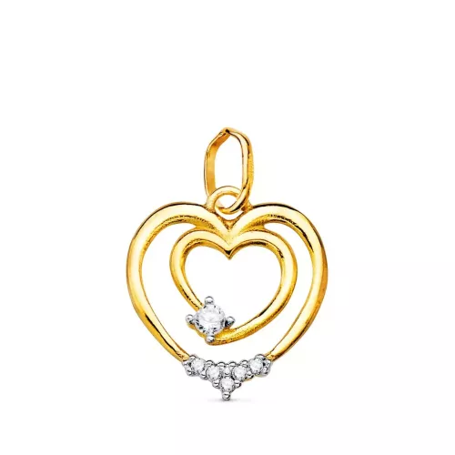 18K COLGANTE ORO BICOLOR DOBLE CORAZON CON CIRCONITA 15X14 MM 0